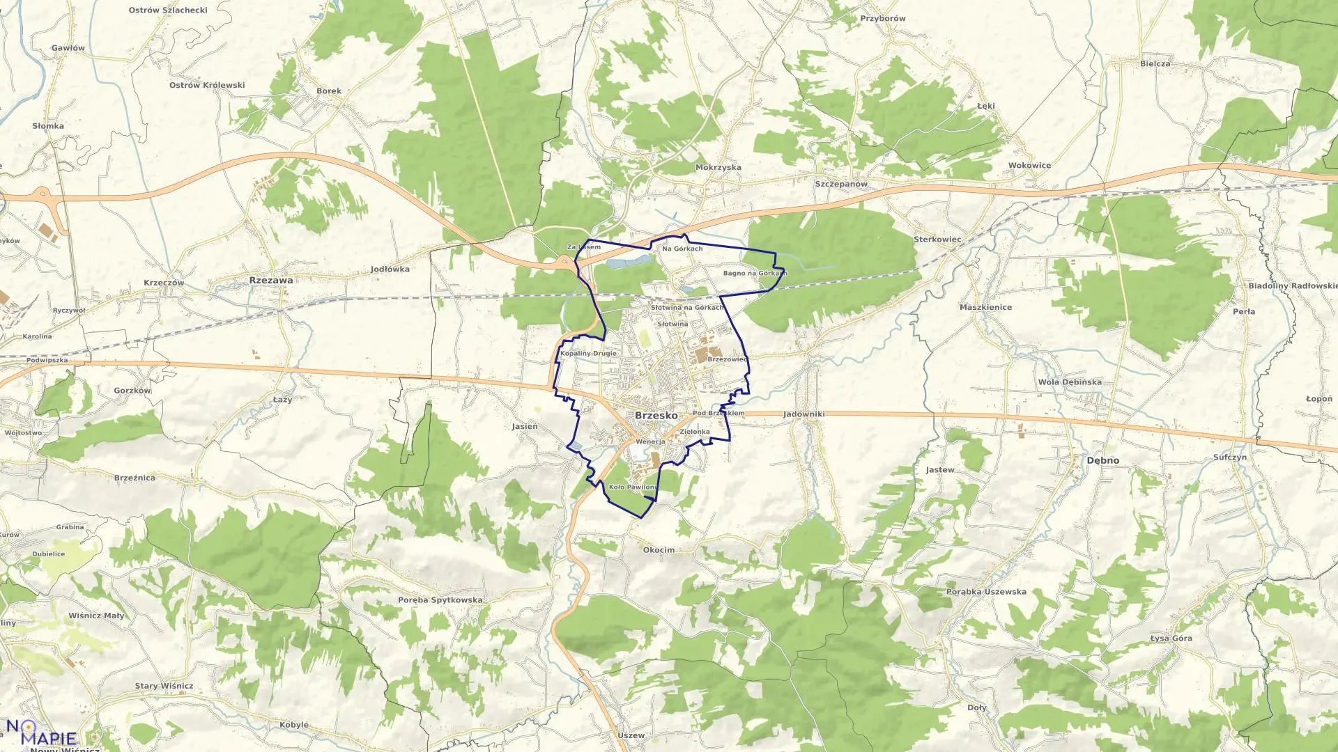 Mapa obrębu Brzesko - miasto w gminie Brzesko