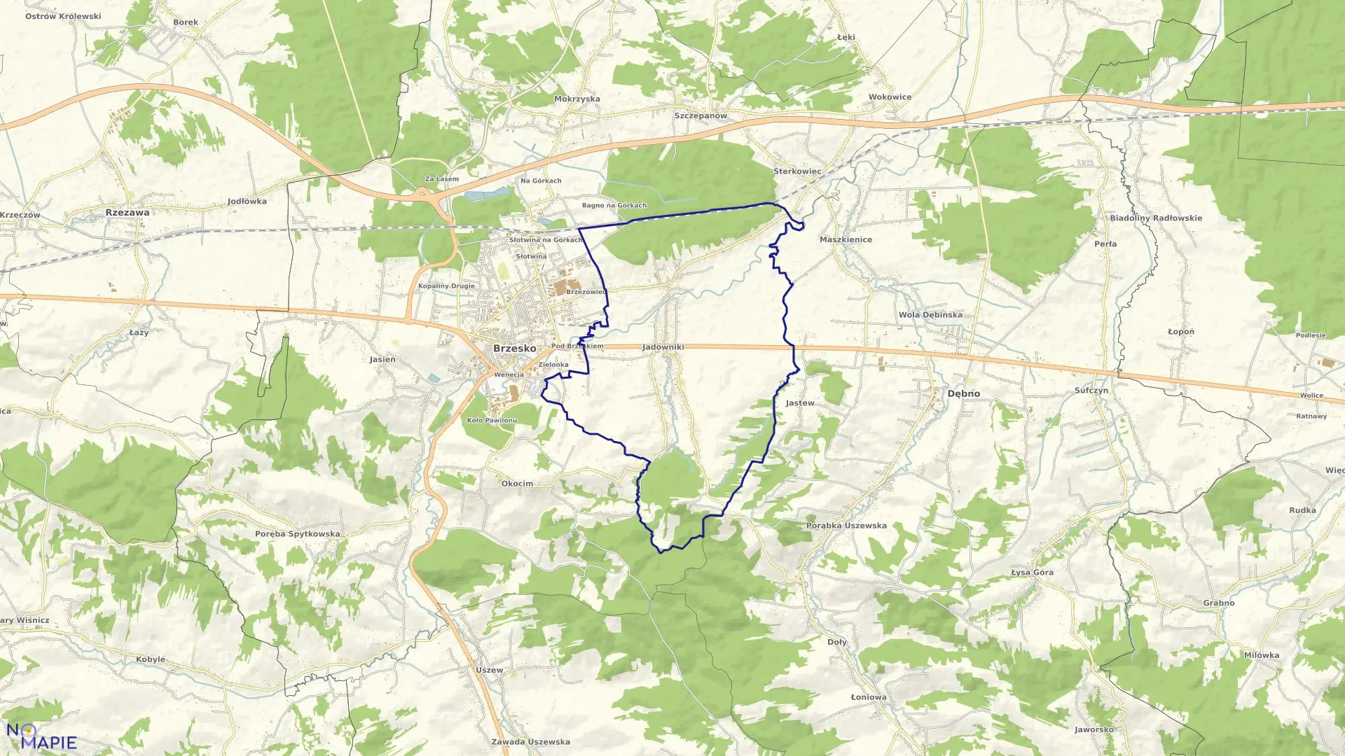 Mapa obrębu Jadowniki w gminie Brzesko
