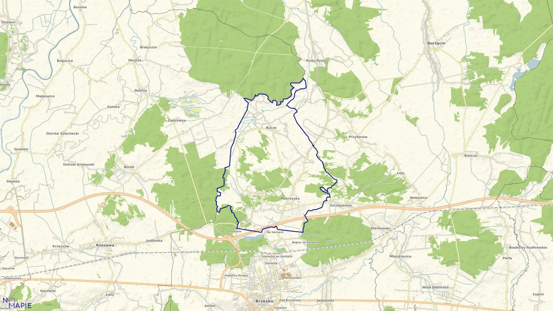 Mapa obrębu Mokrzyska-Bucze w gminie Brzesko