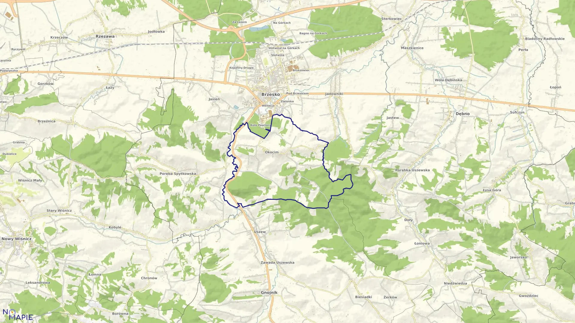 Mapa obrębu Okocim w gminie Brzesko
