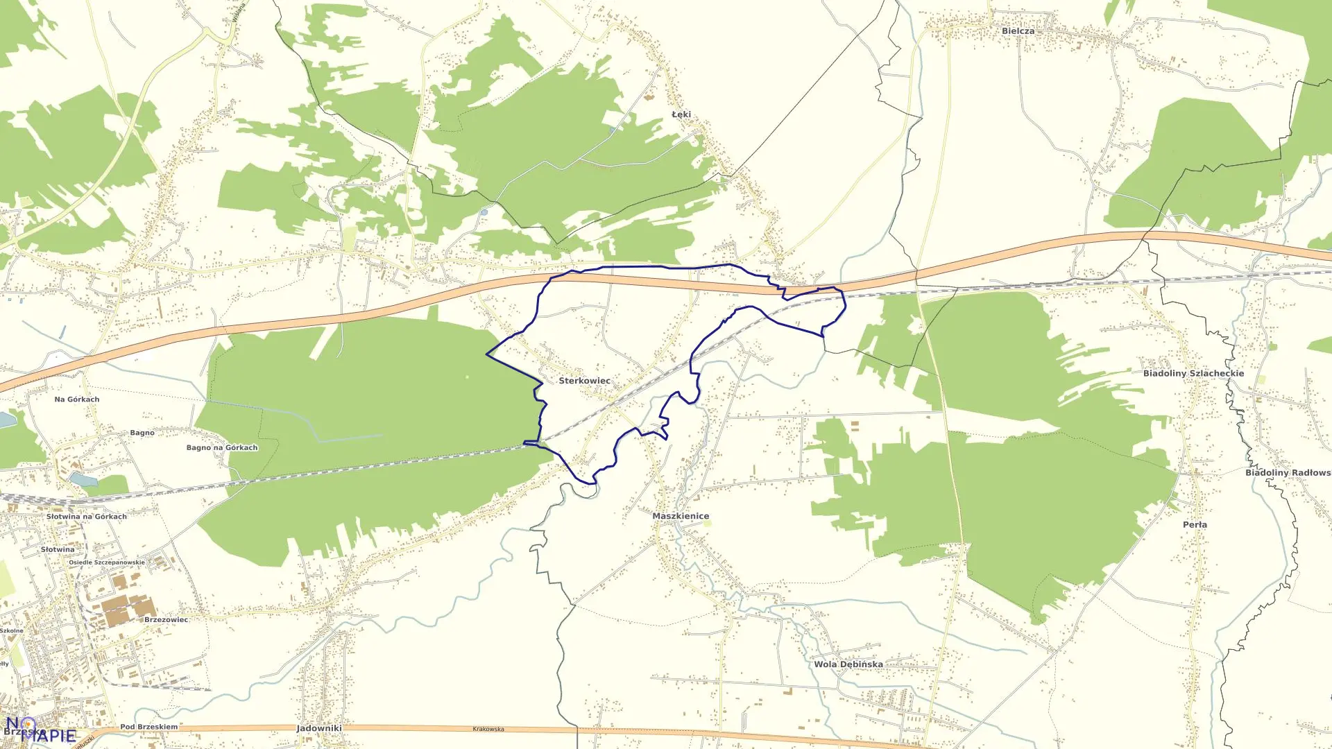 Mapa obrębu Sterkowiec w gminie Brzesko